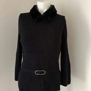 Cyrus Black Knit Sweater with Faux Fur Trim